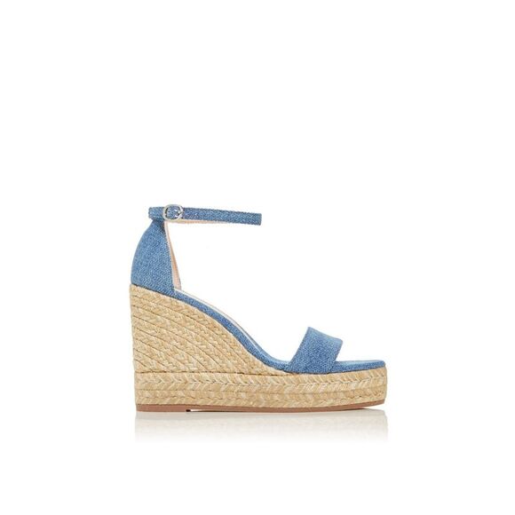 STUART WEITZMAN Womens Blue Denim 1" Platform Floria Almond Wedge Shoes 6 C - Picture 2 of 4